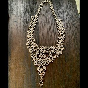 Beautiful Silvertone Cascading Statement Bib Filigree Necklace